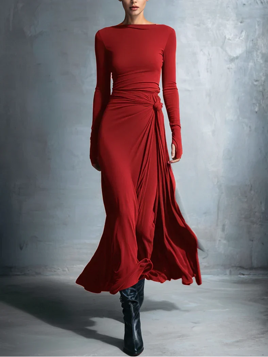 Maxikleid mit Wickeloptik und Knotendetail