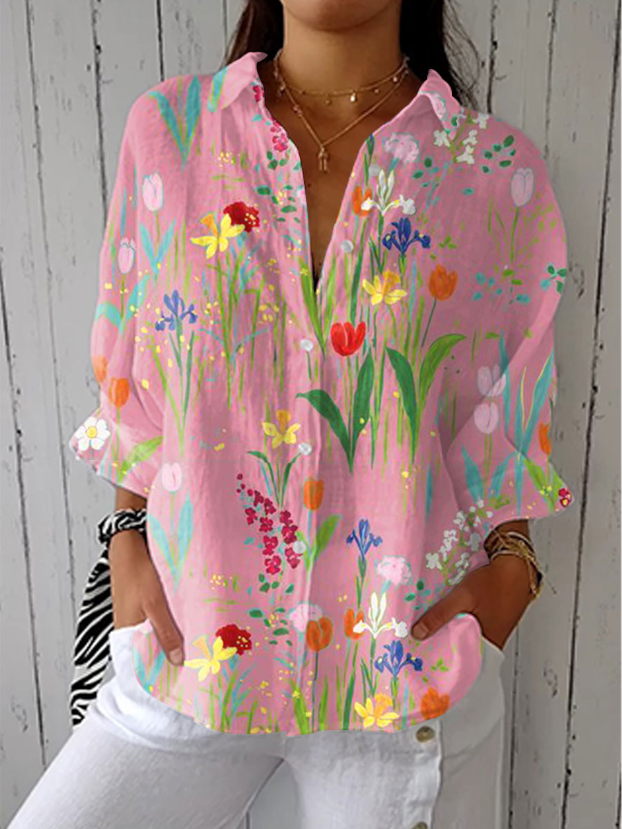 Bluse mit V-Ausschnitt und Blumenmuster für Damen