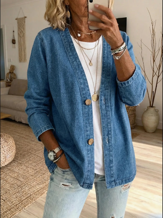 Strickjacke aus Denim mit Knopfleiste - Ansicht 2