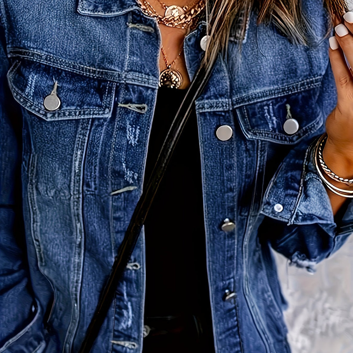 Jacke aus Denim mit Knopfleiste und Taschen und Langarm - Ansicht 6