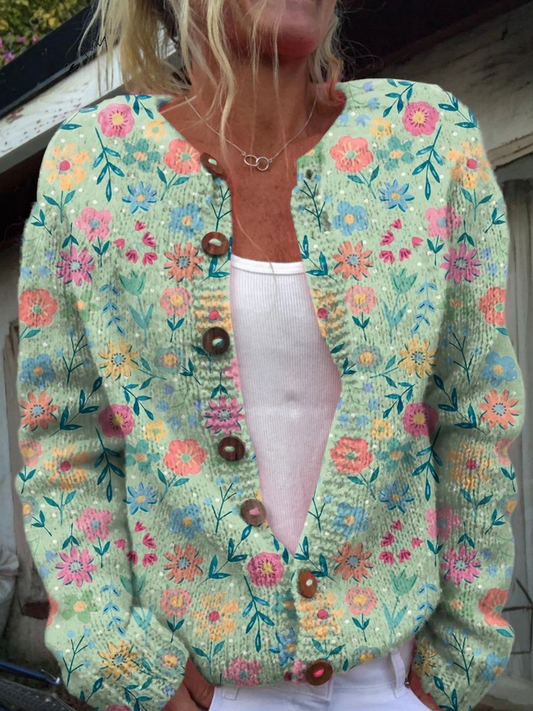 Strickjacke mit Knopfleiste und Blumenmuster in Multicolour - Ansicht 2