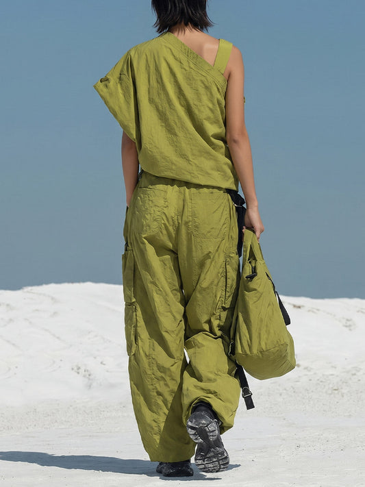 Stoffhose aus Baumwolle mit Gummizug und Taschen und asymmetrischem Schnitt - Ansicht 2