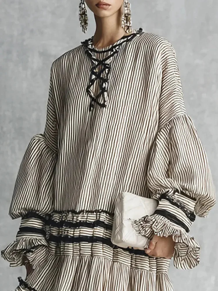 Maxikleid aus Leinen mit Taschen und Langarm - Ansicht 3