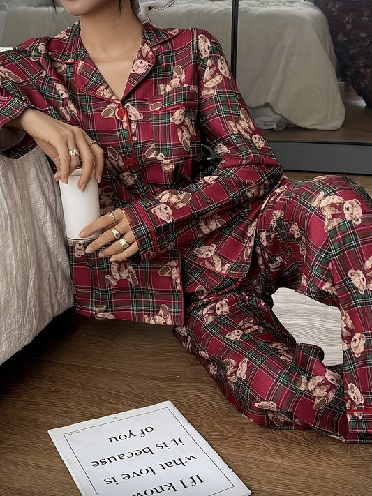 Bluse mit Reverskragen und Karomuster und Langarm - Ansicht 2