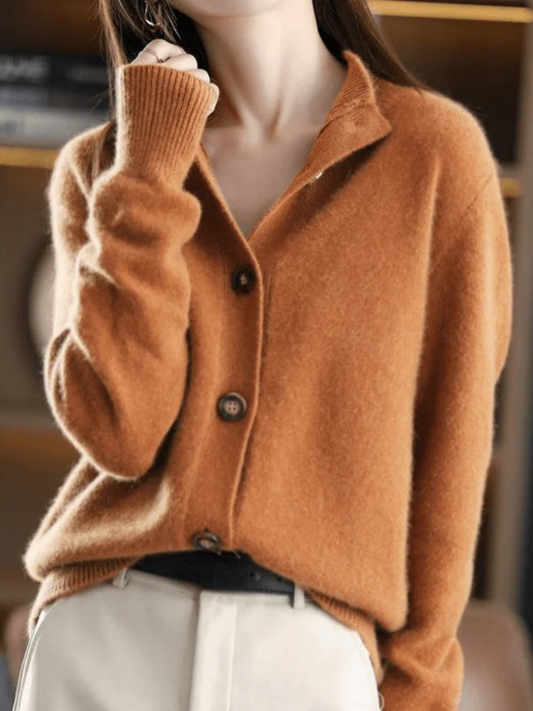 Strickjacke mit Knopfleiste in Caramel - Ansicht 2