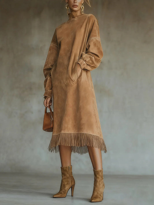Kleid mit Fransen in Grün und Khaki - Ansicht 2