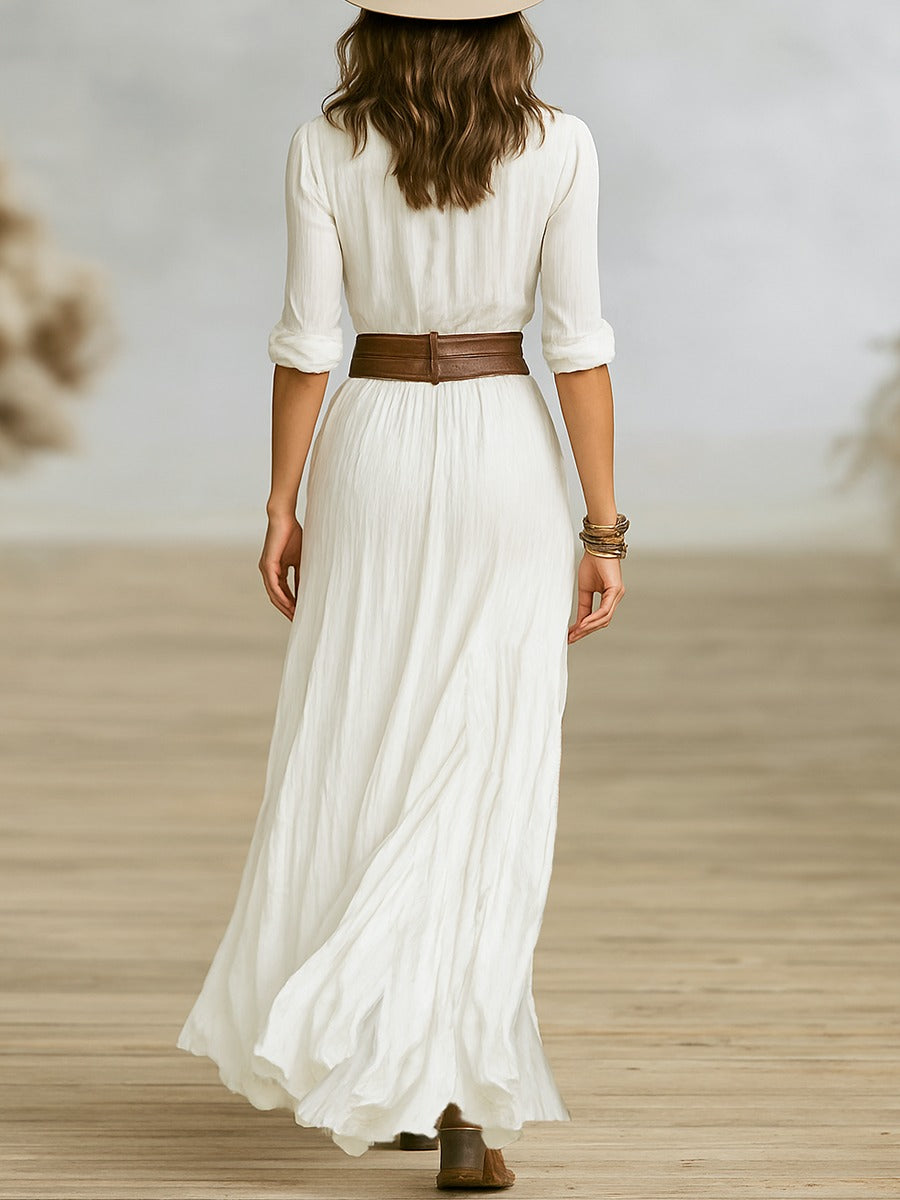 Kleid mit Bindegürtel und Falten in Midilänge - Ansicht 7