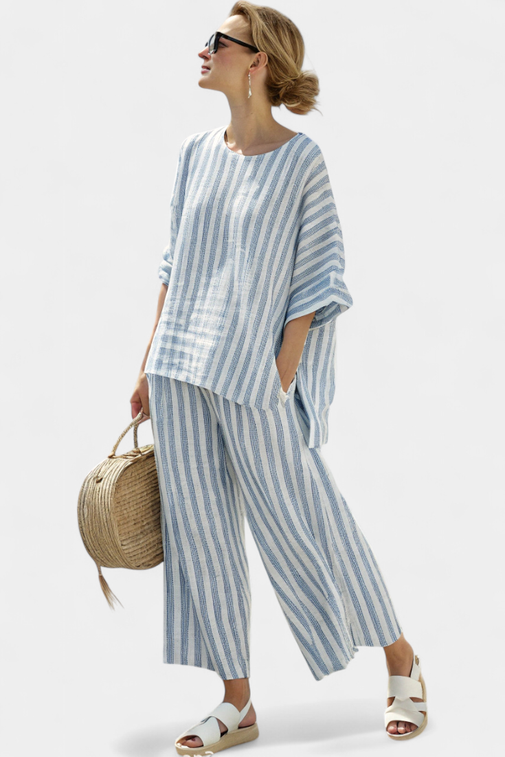 Stoffhose aus Leinen mit Streifenmuster - Ansicht 4