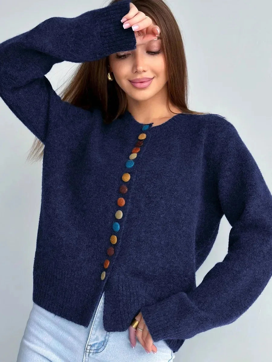 Strickjacke mit Knopfleiste in Bordeaux - Ansicht 3