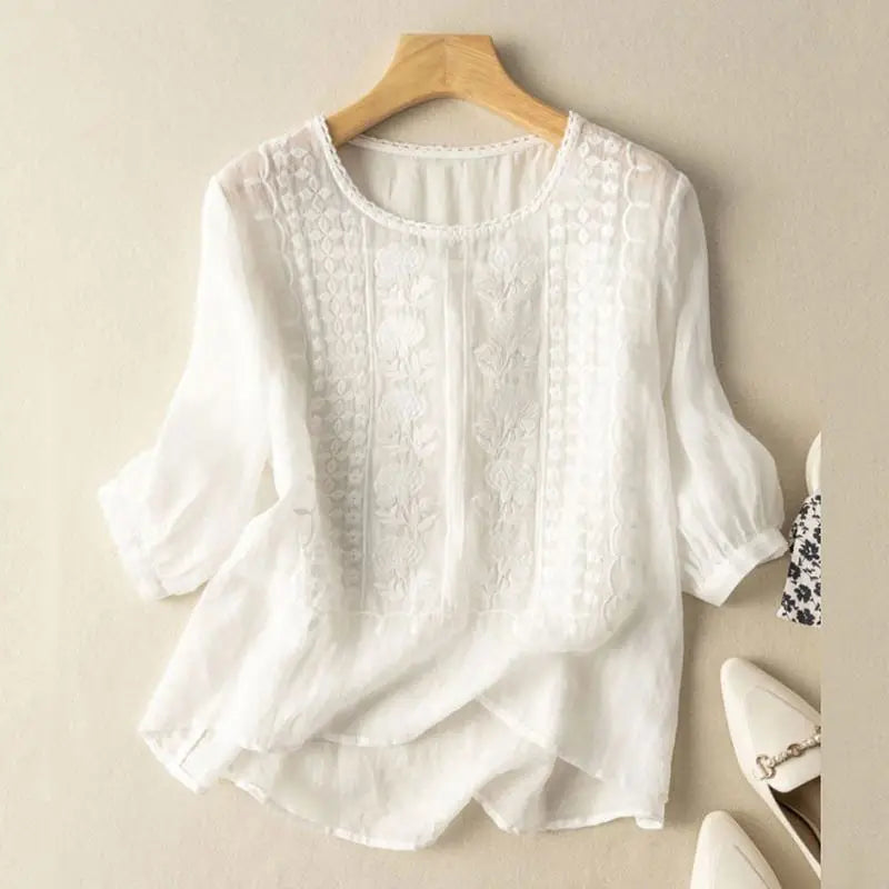 Bluse mit Stickerei in Gelb - Ansicht 5