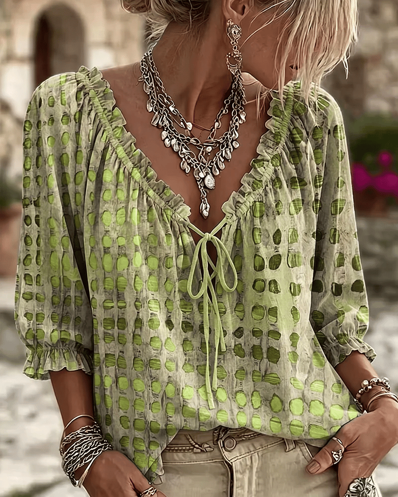 Bluse mit V-Ausschnitt und Spitzendetails - Ansicht 10