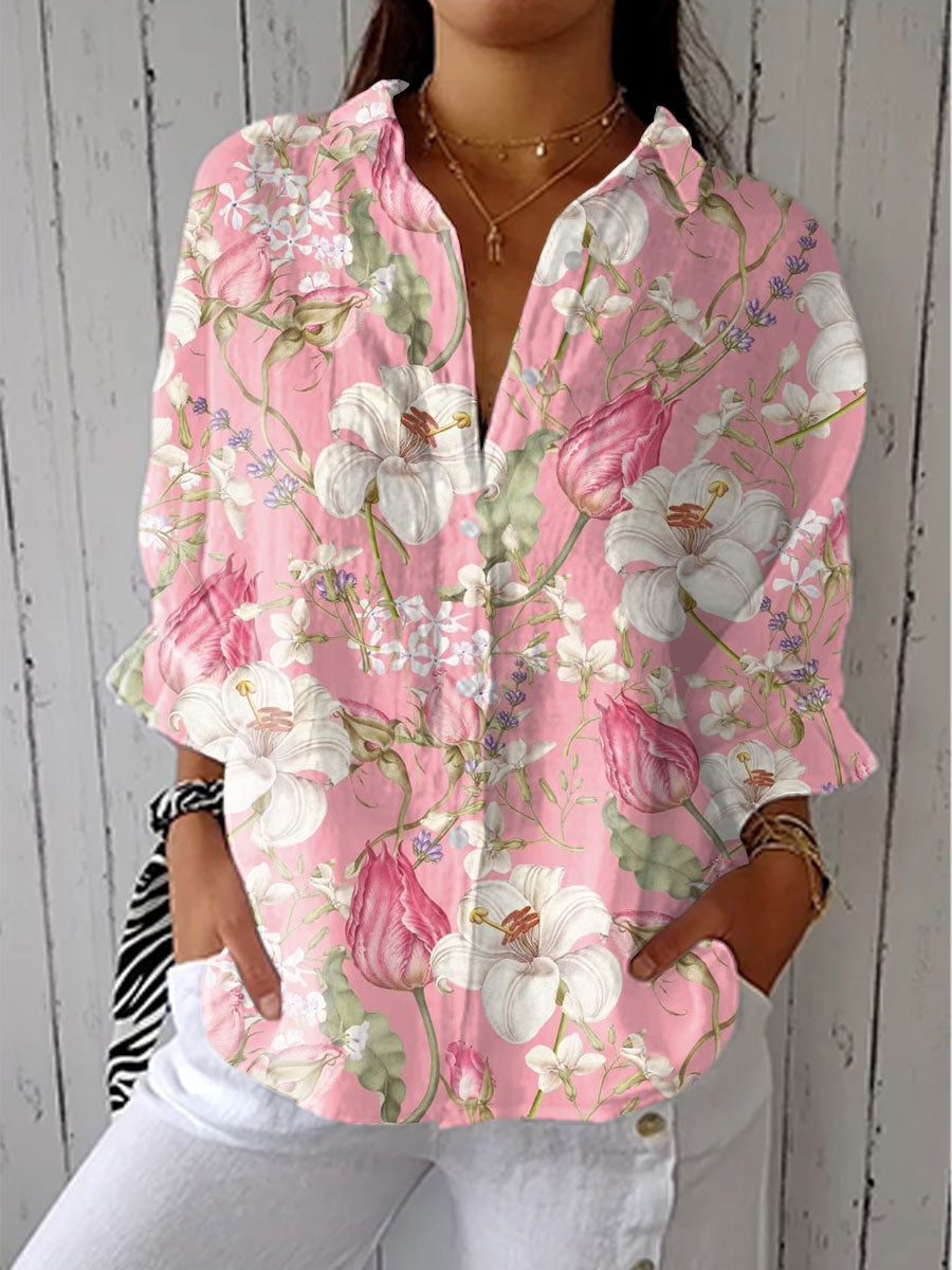 Bluse mit V-Ausschnitt und Blumenmuster