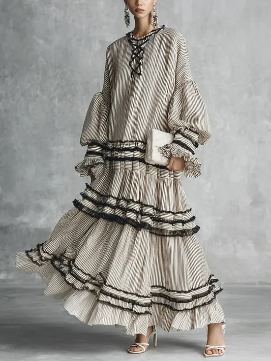 Maxikleid aus Leinen mit Taschen und Langarm - Ansicht 2