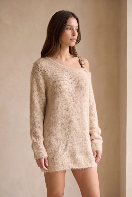 Strickpullover aus Kunstleder in langer Form - Ansicht 2