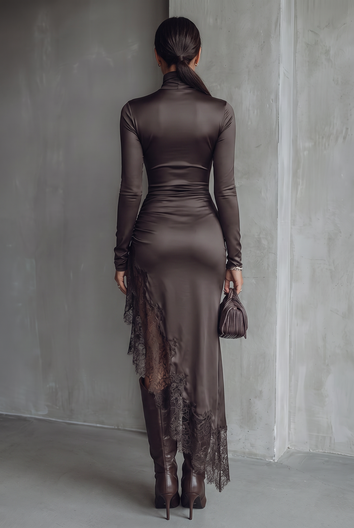 Maxikleid aus Satin mit Spitzendetails - Ansicht 2