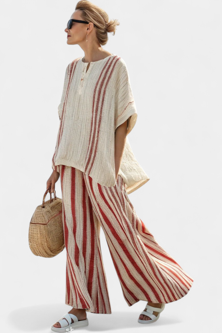 Stoffhose aus Leinen mit Streifenmuster in Red Stripe - Ansicht 4