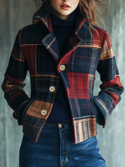Jacke aus Wollmix mit Reverskragen und Karomuster - Ansicht 2