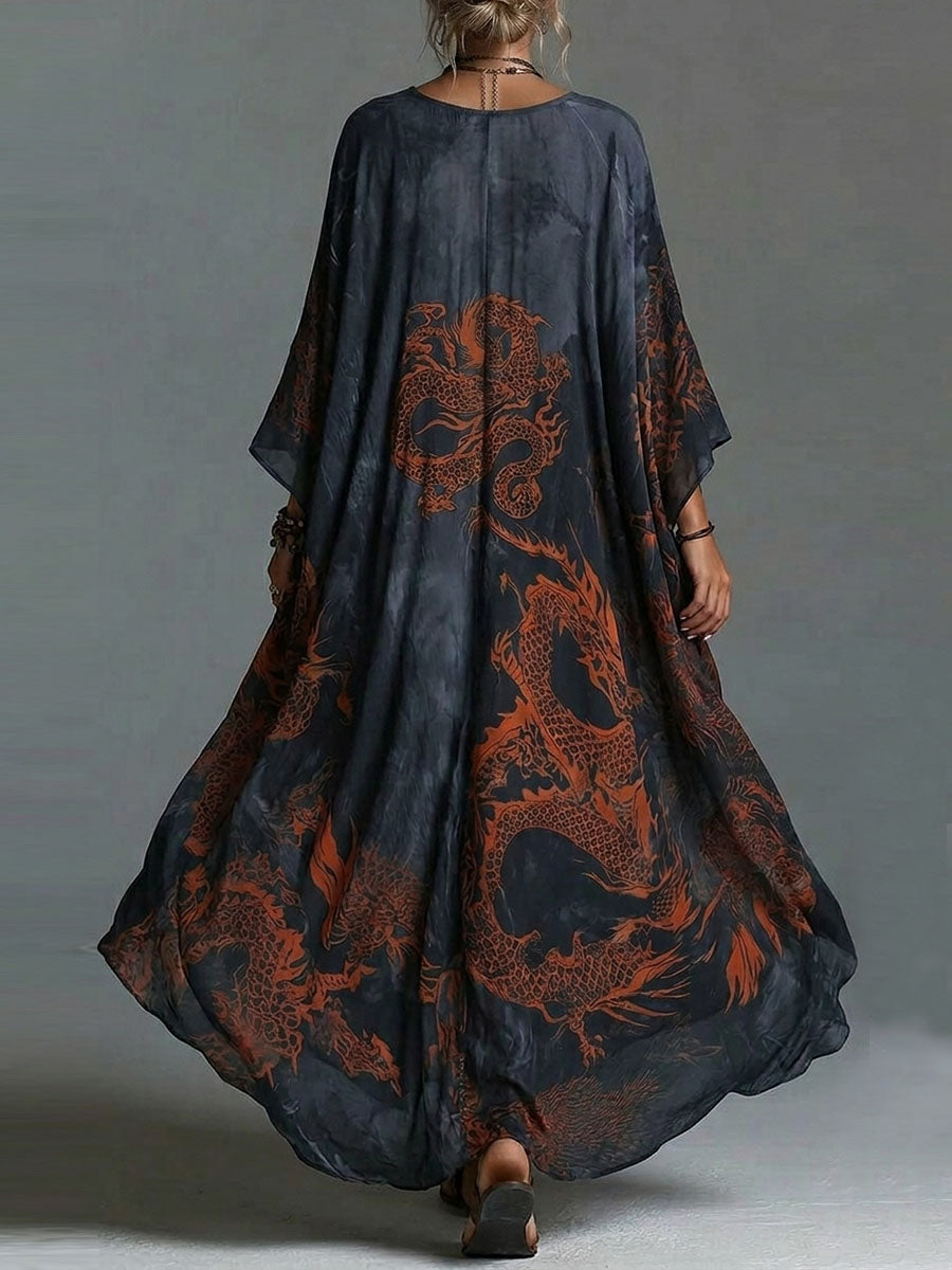 Kleid aus Baumwoll-Leinen-Mix mit V-Ausschnitt und Taschen und Langarm - Ansicht 2