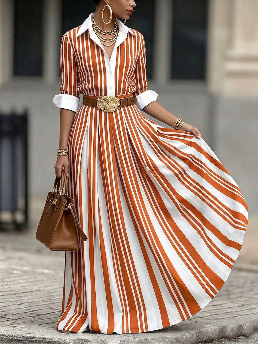 Maxikleid aus Baumwolle mit Taschen und Streifenmuster - Ansicht 6