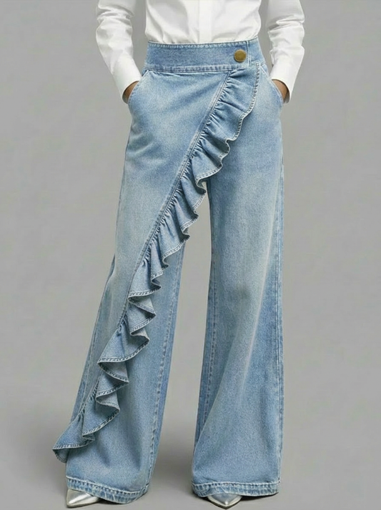 Jeans aus Denim mit Reissverschluss und Taschen und Rüschen - Ansicht 2
