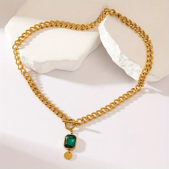 Dicke Kette Smaragd-Anhänger Halskette | Gold
