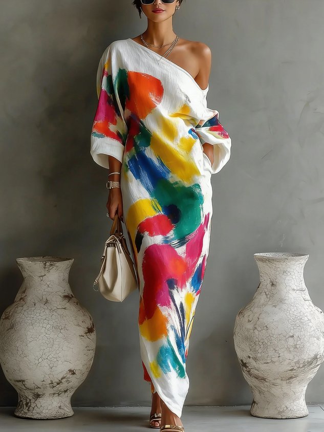 Maxikleid in Weiss und Gelb - Ansicht 2