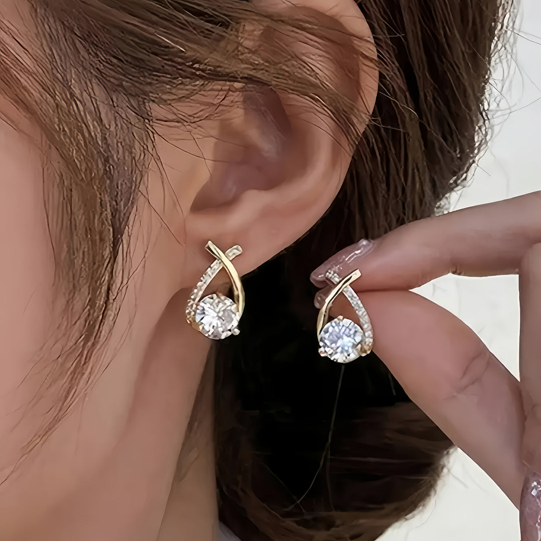 Boucles d'oreilles clous Zircone Croix Or