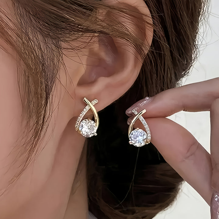 Boucles d'oreilles clous Zircone Croix Or