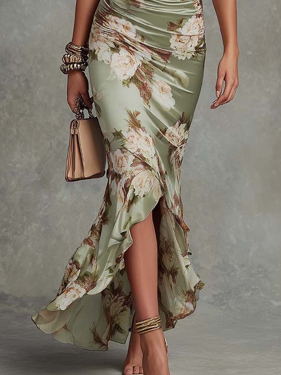 Maxikleid mit V-Ausschnitt und Blumenmuster in Grün - Ansicht 6