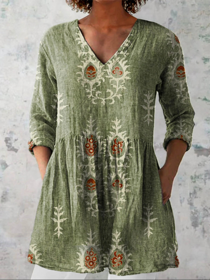Bluse mit V-Ausschnitt in langer Form in Grün