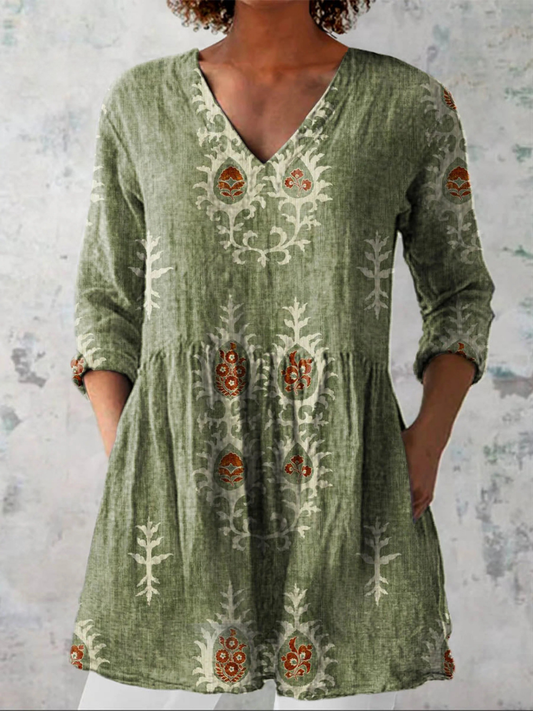 Bluse mit V-Ausschnitt in langer Form in Grün