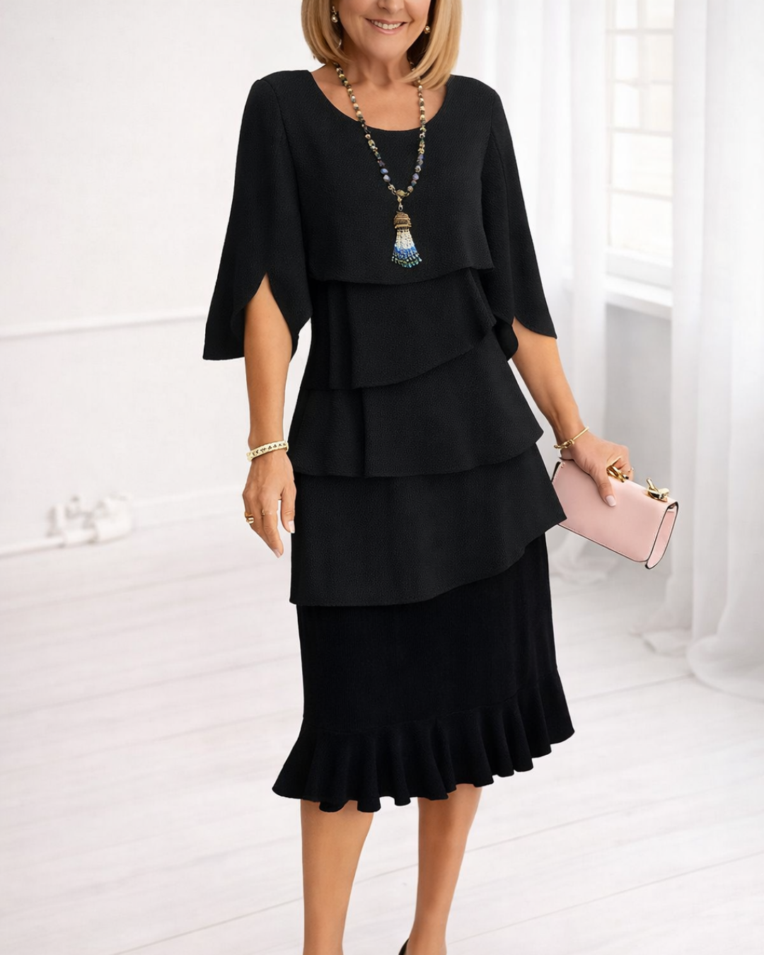 Kleid mit Rüschen in Schwarz - Ansicht 3