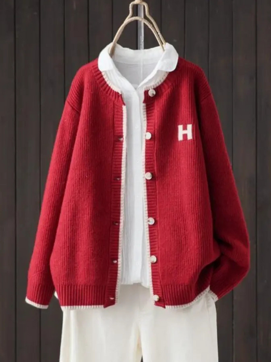 Strickjacke in Rot und Khaki - Ansicht 2