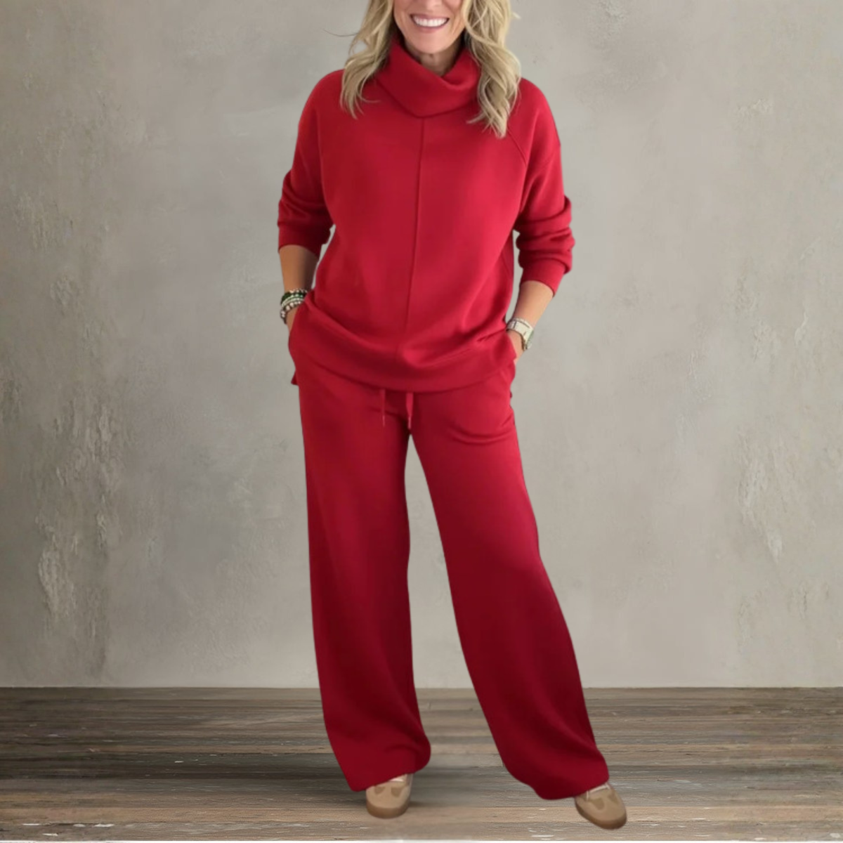 Zweiteiler in Beige und Bordeaux/Purple und Orange - Ansicht 2