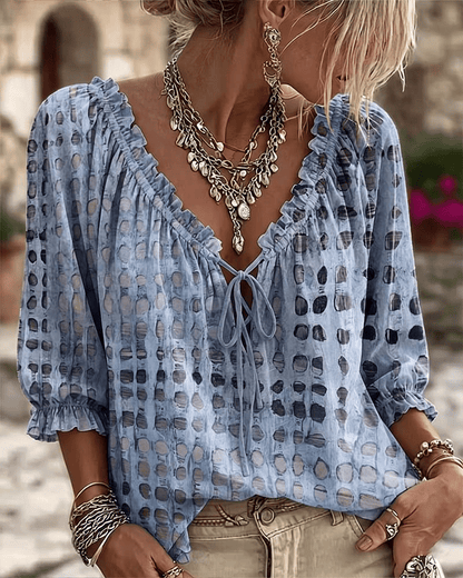 Bluse mit V-Ausschnitt und Spitzendetails - Ansicht 6