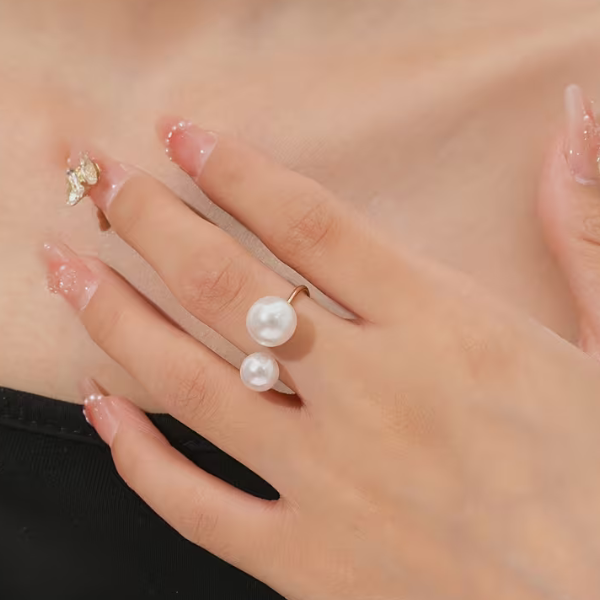 Eleganter verstellbarer Doppelperlen-Ring