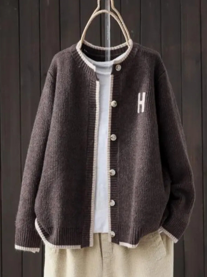 Strickjacke in Rot und Khaki - Ansicht 3