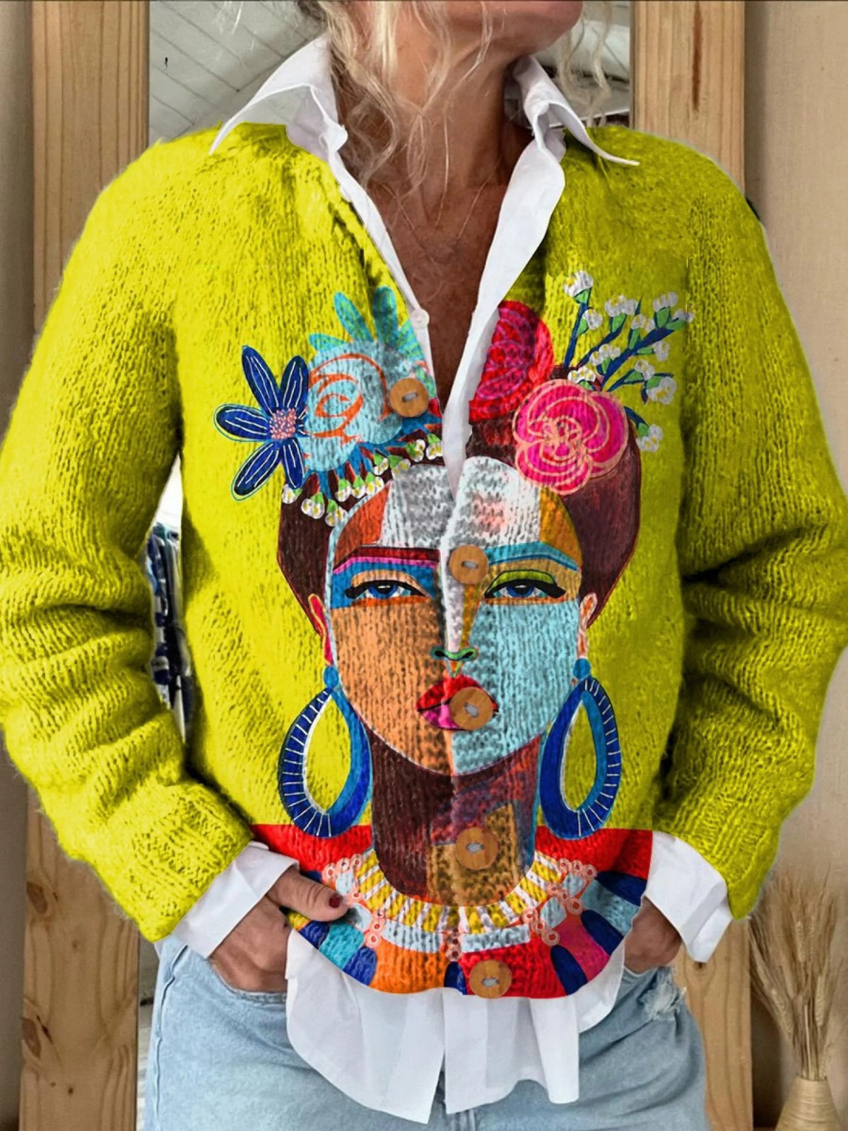 Strickjacke mit Knopfleiste in Multicolour für Damen