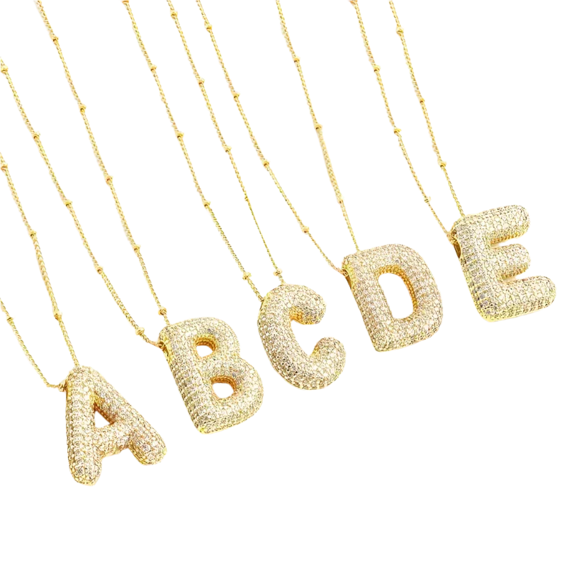 Anfangsbuchstabe Halskette Blasenbuchstabe-Set | Gold