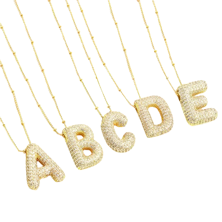 Anfangsbuchstabe Halskette Blasenbuchstabe-Set | Gold
