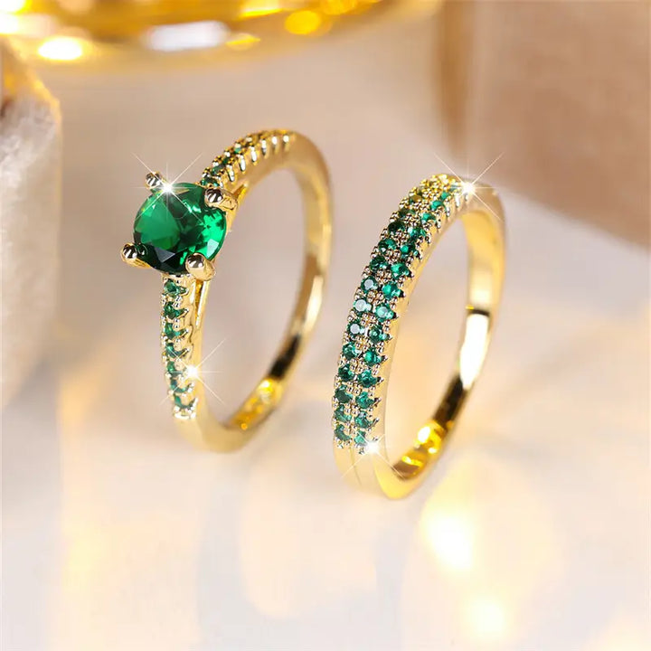 Serena Smaragd-Duo Ring-Set | Gold