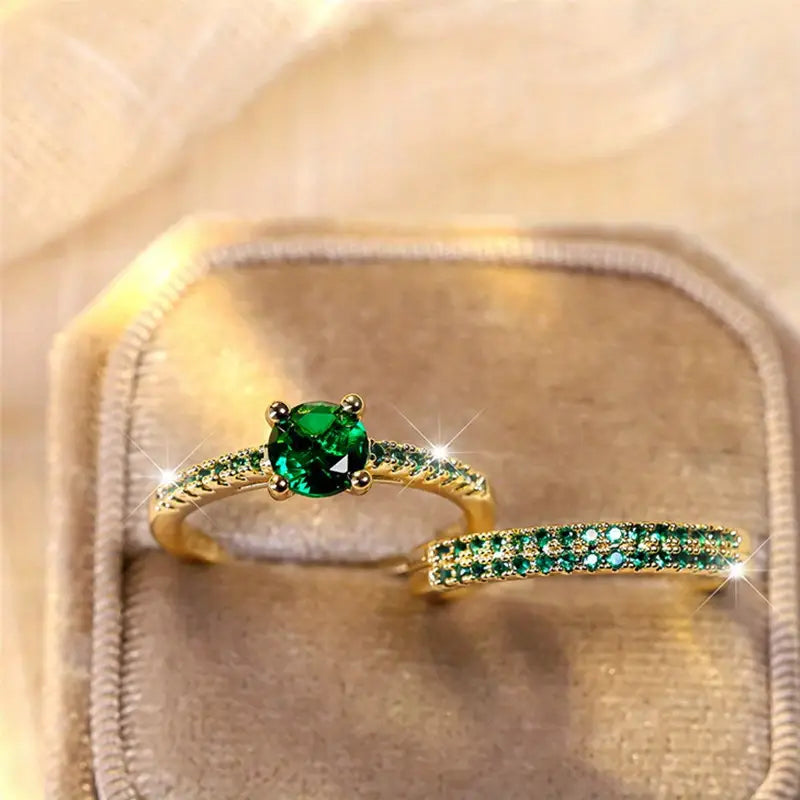 Serena Smaragd-Duo Ring-Set | Gold