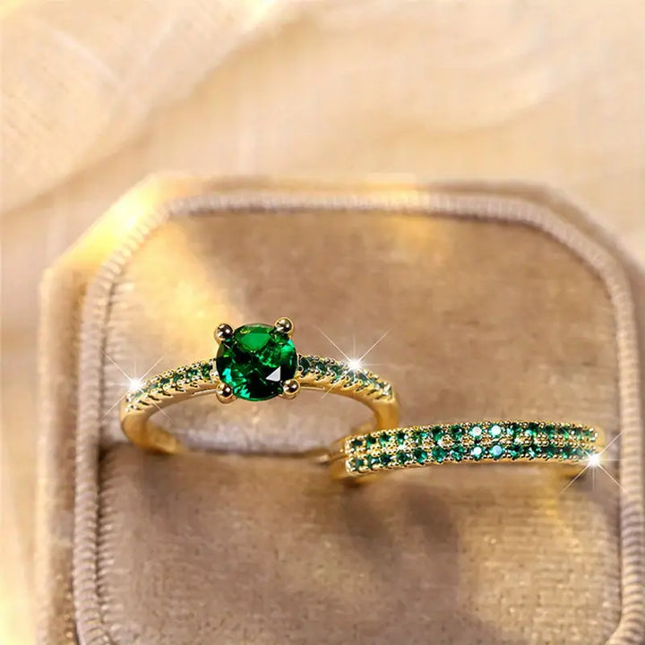 Duo Ringen Set mit Smaragd in Gold