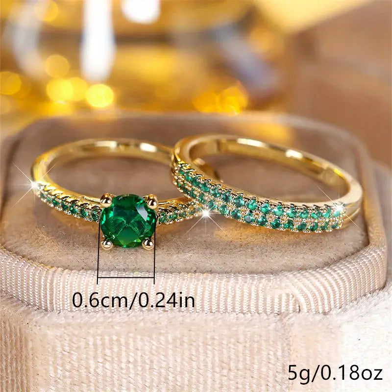 Serena Smaragd-Duo Ring-Set | Gold