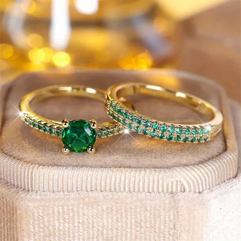 Duo Ringen Set mit Smaragd in Gold