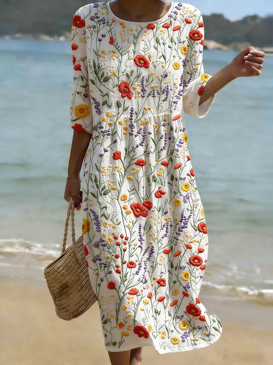Kleid mit Rundhalsausschnitt und Blumenmuster in Maxilänge