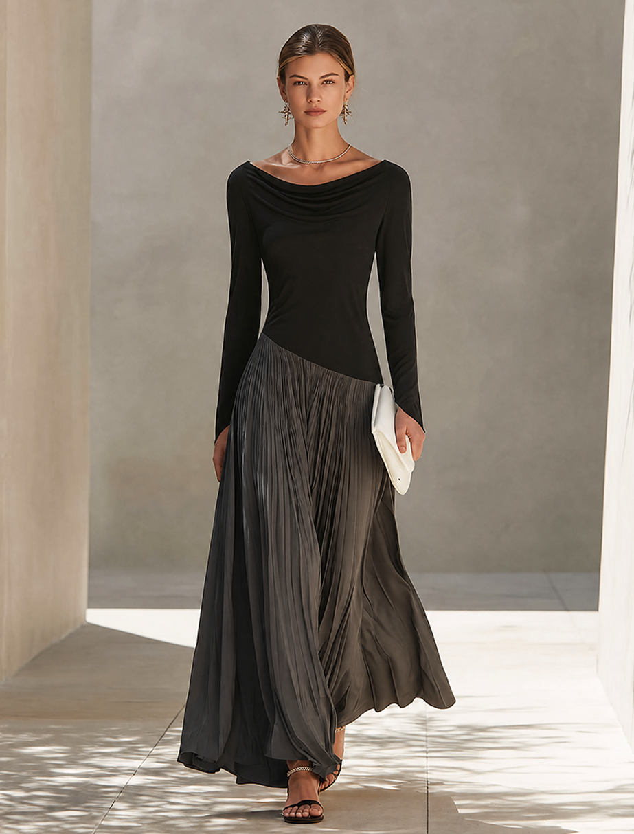 Maxikleid mit Falten und Langarm - Ansicht 4
