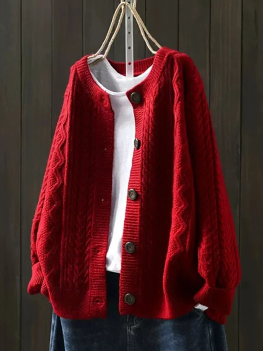 Strickjacke mit Knopfleiste in Beige - Ansicht 2