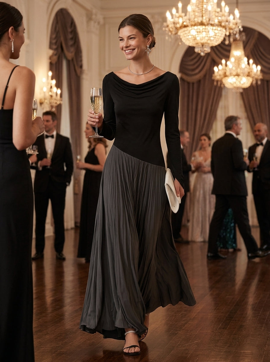 Maxikleid mit Falten und Langarm - Ansicht 2