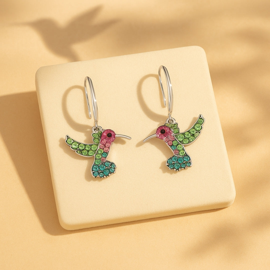 Bunte Kolibri Glitzer Ohrringe